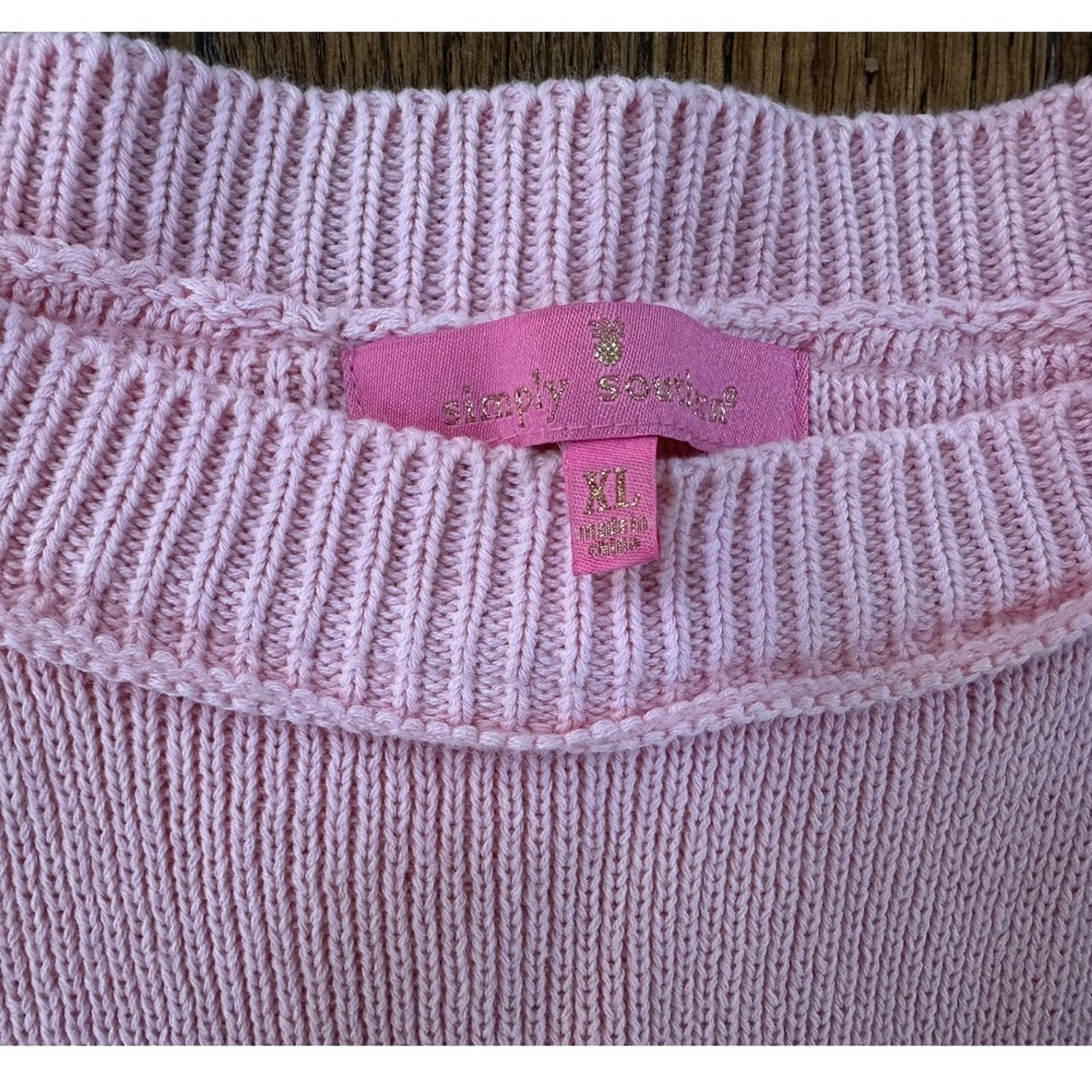 Simply Southern Pink Embroidered Flag Crew Neck Sweater 100% Cotton Size XL - Picture 5 of 5